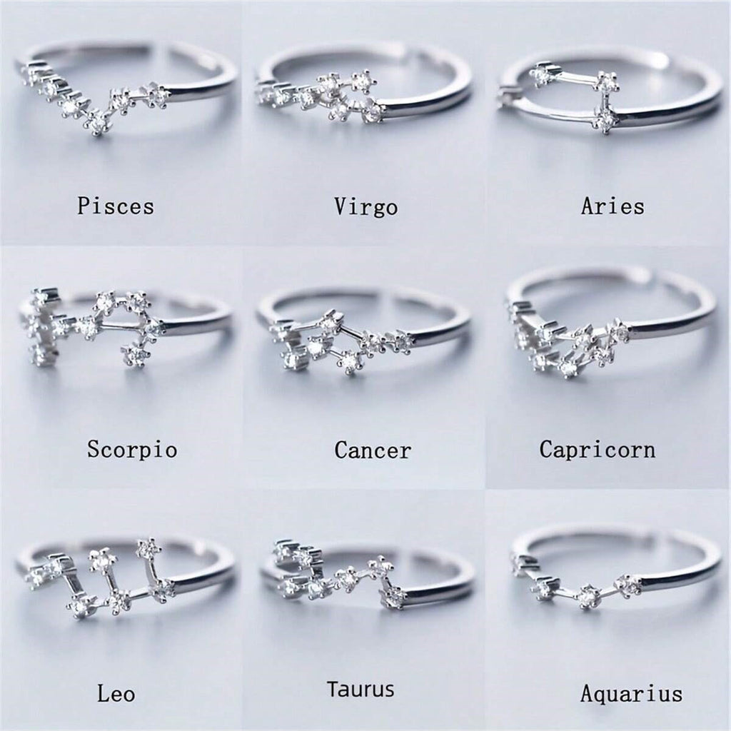 Adjustable Zodiac Copper Ring with Zircon