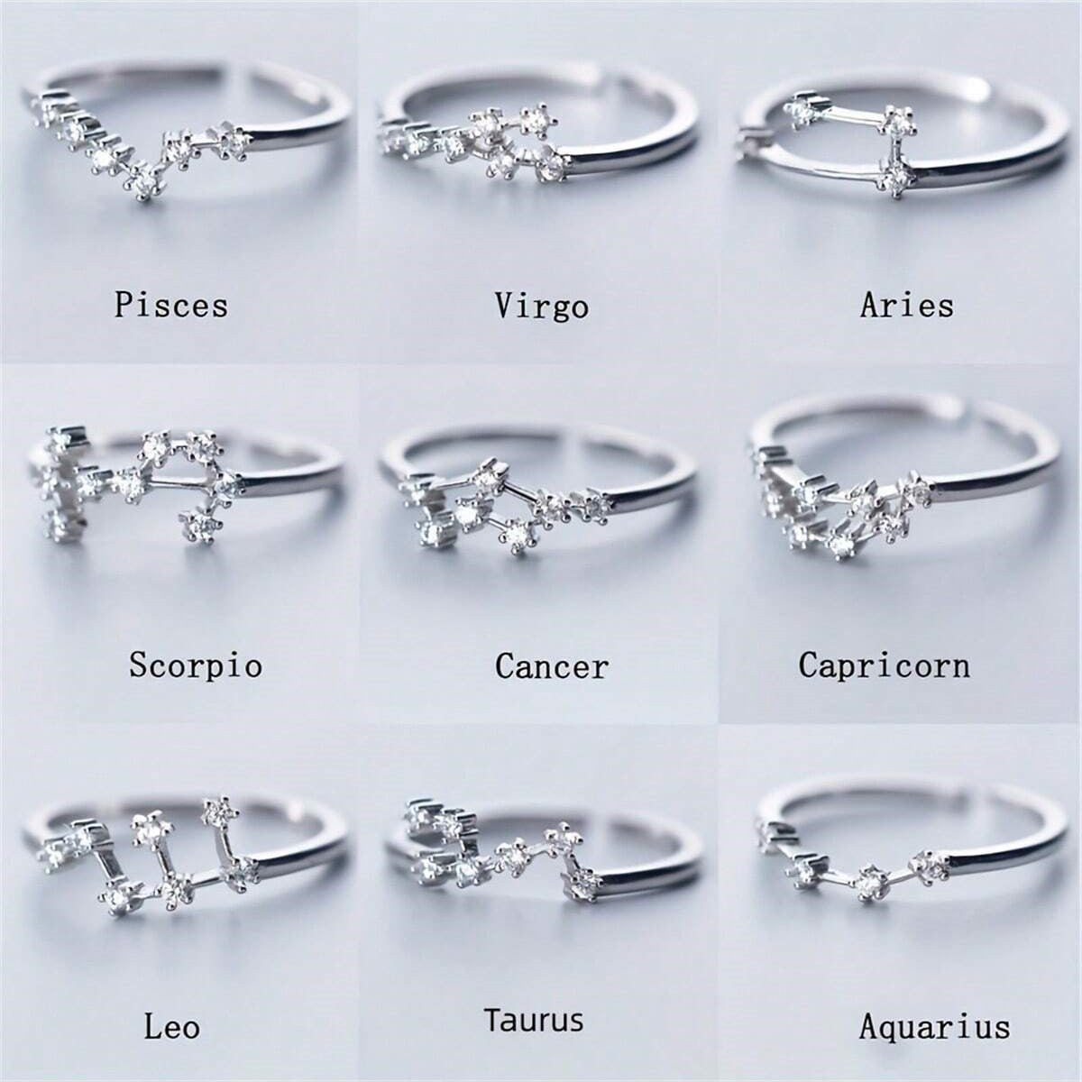 Adjustable Zodiac Copper Ring with Zircon