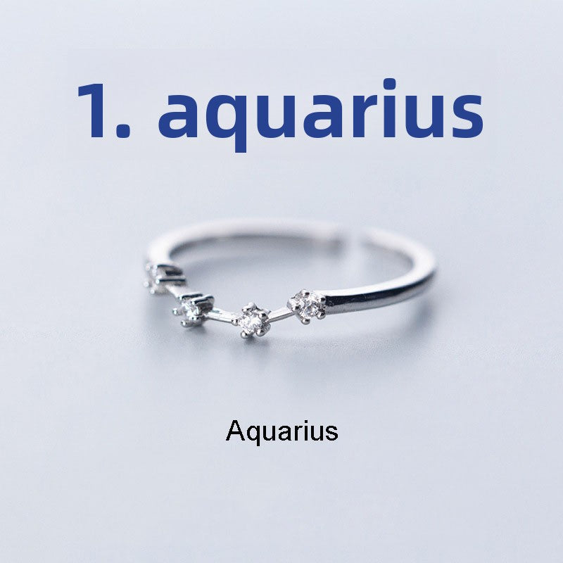 Adjustable Zodiac Copper Ring with Zircon